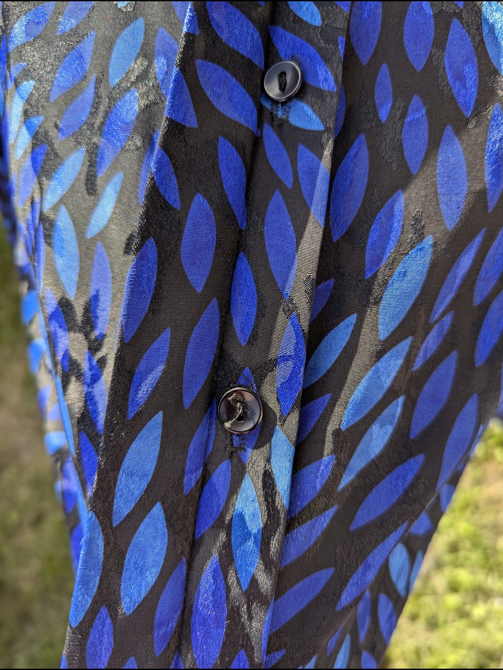 Vintage Leaf Print Sheer Shimmer Blouse 80s 90s Dark Academia Cottagecore Top - Picture 10 of 12